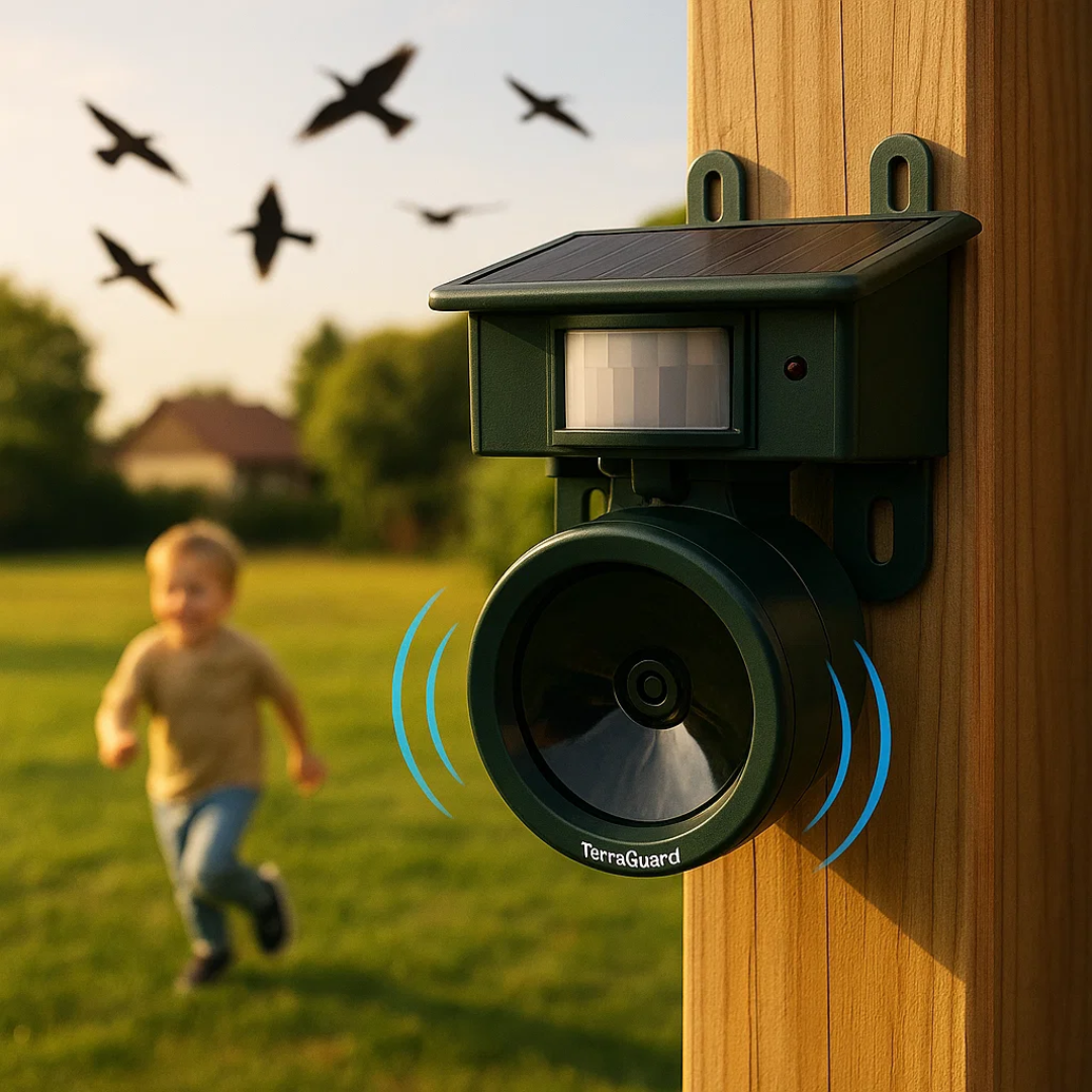 Lisslune | TerraGuard – Repelente Solar de Aves a Prueba de Climas con Sensor de Movimiento PIR y Sonido Natural de Disuasión