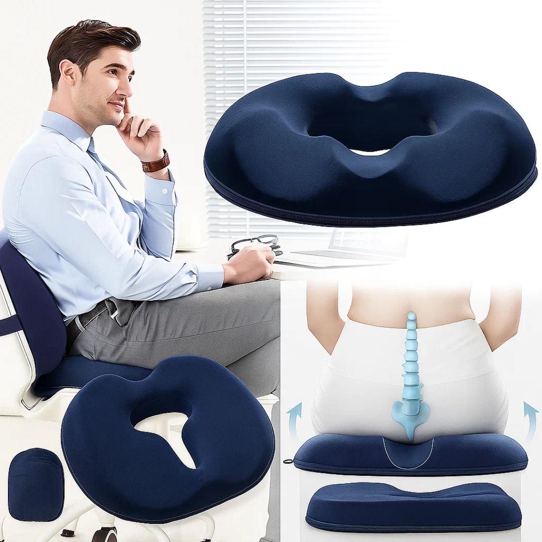 SitRelief | Cojín de Asiento en Forma de Dona – Alivio para el Coxis y Hemorroides – Espuma Viscoelástica – Funda Lavable – Uso en Oficina, Viajes, Postparto Kalsten