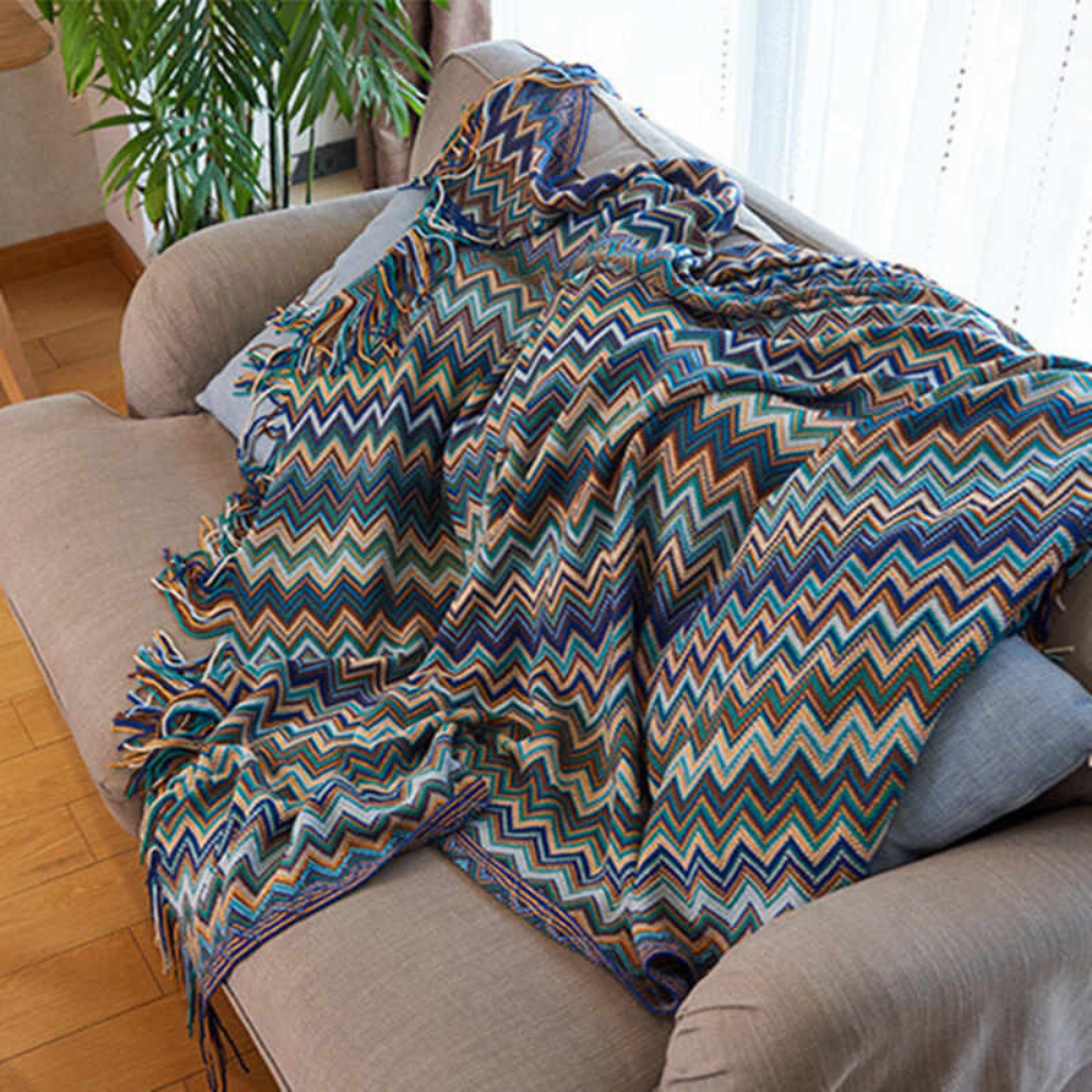 Manta de Tejido con Flecos en Zigzag Multicolor