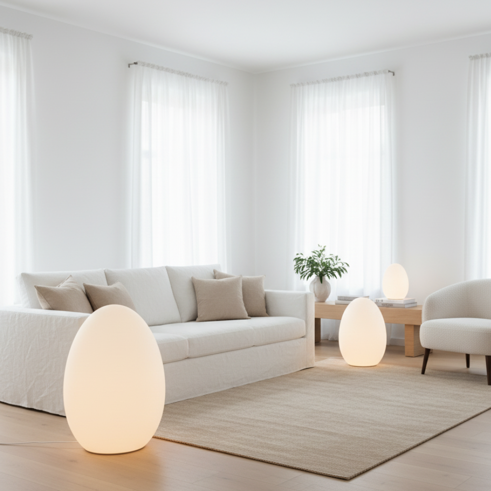 SolStone | Lámpara de Pie Escultural de Huevo Minimalista Moderna para Sala de Estar