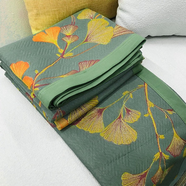 Cubrecamas Reversible de Hojas de Ginkgo Floral Jacquard