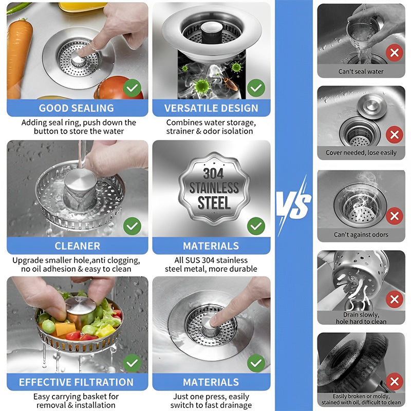 Actualización del colador de desagüe para fregadero de cocina 3 en 1 | Kalsten