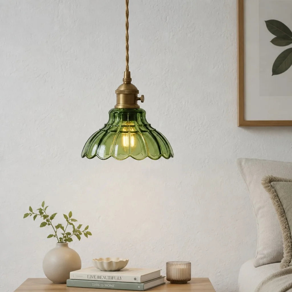 Lámpara Colgante de Vidrio Diseño Floral Vintage