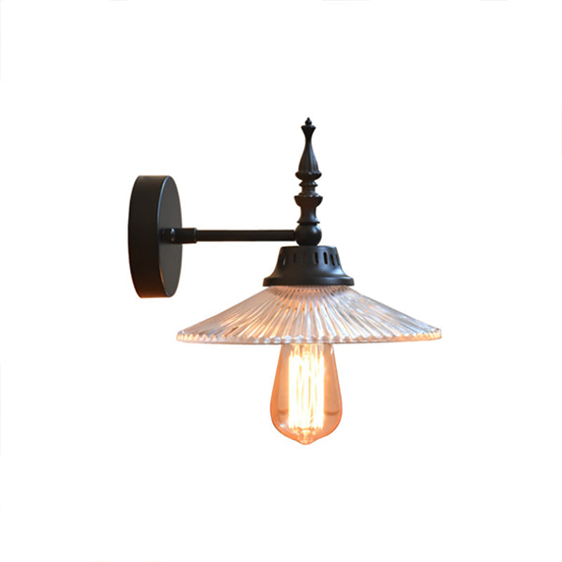 Lisslune | Luz de pared negra de vidrio claro/verde, lámpara de pared industrial de cono/flare ancho de 1 luz para sala de estar