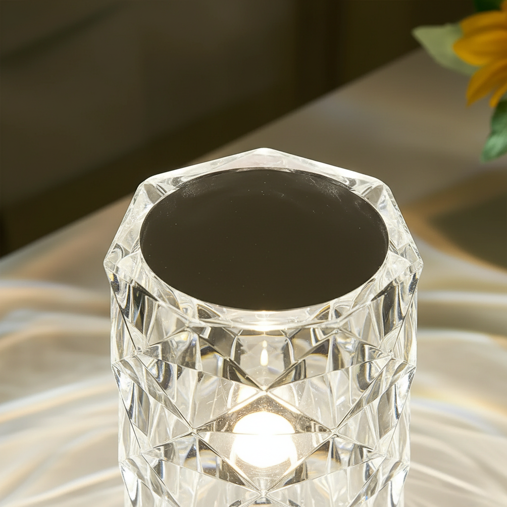CrystalGlow | Lámpara de Mesa Inalámbrica con Control Táctil Dinámico y Opciones de Color