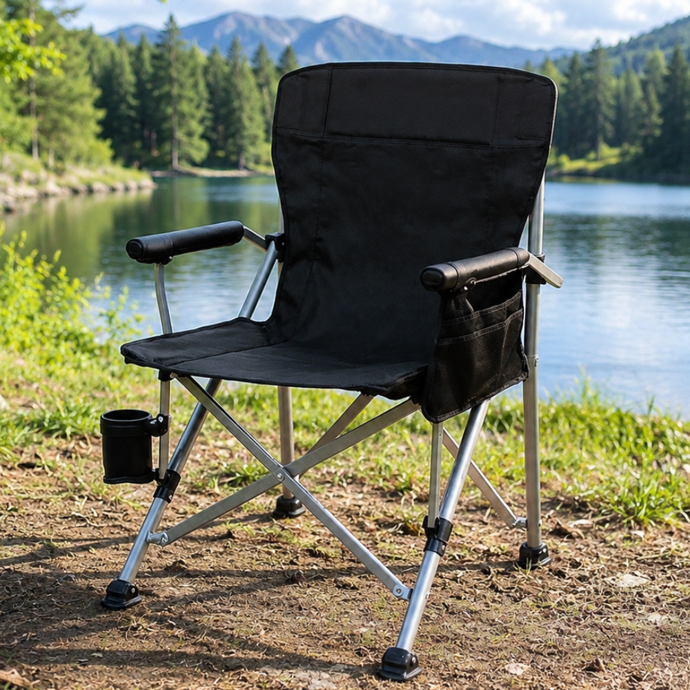 Silla de Camping Plegable Negra Premium de Alta Resistencia
