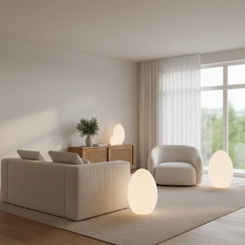 SolStone | Lámpara de Pie Escultural de Huevo Minimalista Moderna para Sala de Estar