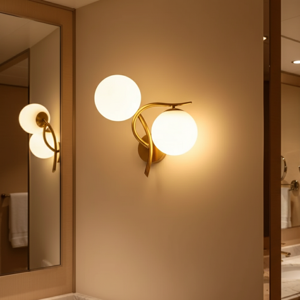 Aplique de Pared de Hierro Moderno con Acento de Esfera de Vidrio Doble para Dormitorios y Pasillos