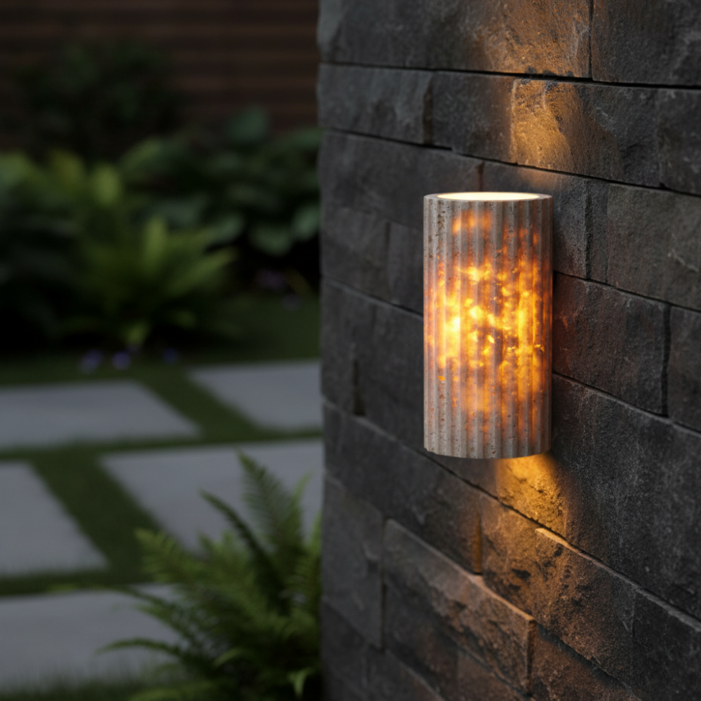 Lámpara de Pared Exterior Elegante Travara | Luz LED de Travertino Amarillo Arriba y Abajo para Patios y Jardines