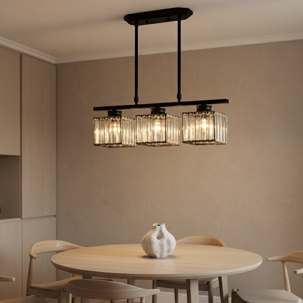 Colección Gallery | Iluminación Colgante para Cocina con Pantallas de Vidrio Facetado