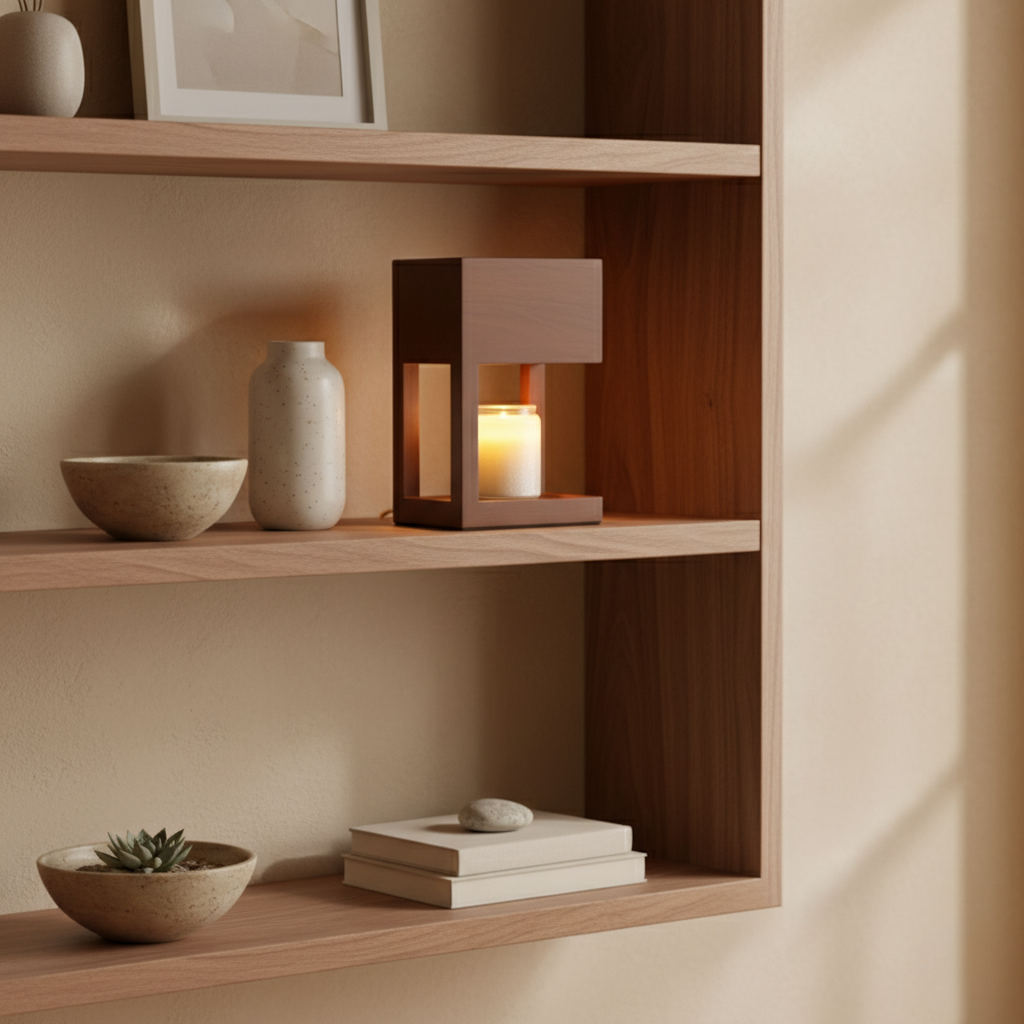 Lámpara Calentadora de Velas de Madera Escandinava - Luz Ambiental de Doble Propósito