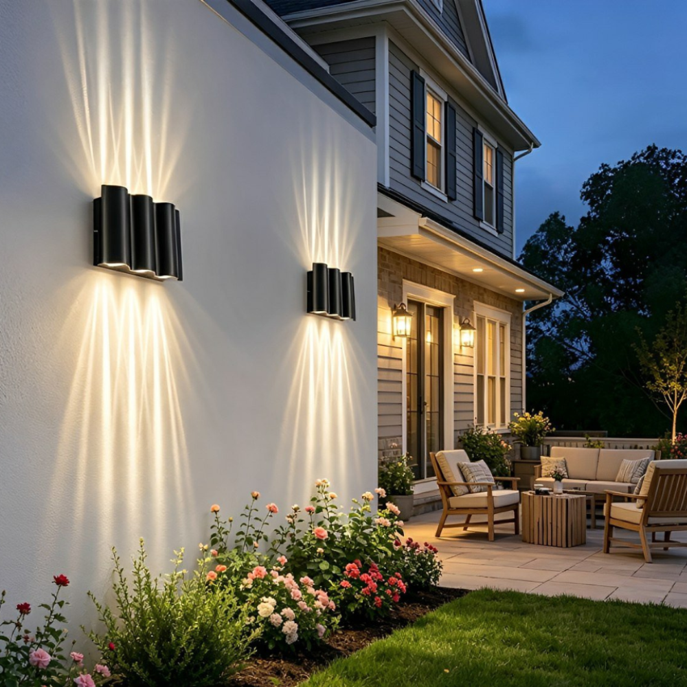 NoirLume | Aplique de pared exterior moderno y elegante con diseño de ondas