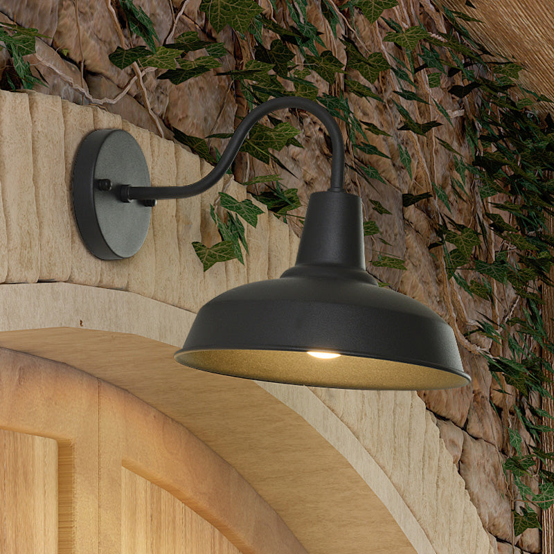 Aplique de Pared de Granja Barn Sconce Iluminación 1 Bombilla Lámpara de Pared de Metal con Brazo de Cuello de Ganso en Negro para Porche | Brehn