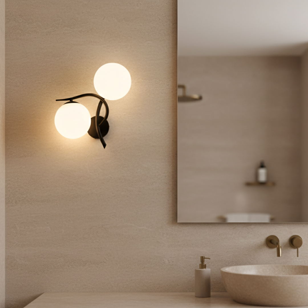 Aplique de Pared de Hierro Moderno con Acento de Esfera de Vidrio Doble para Dormitorios y Pasillos