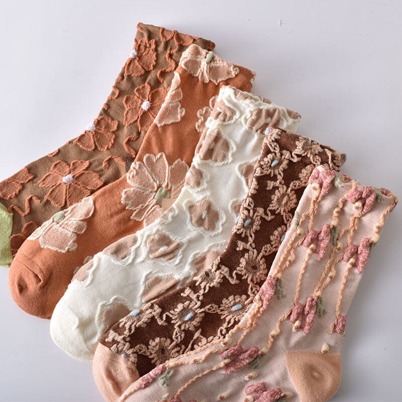 Calcetines de Algodón Florales para Mujeres (10 Pares)
