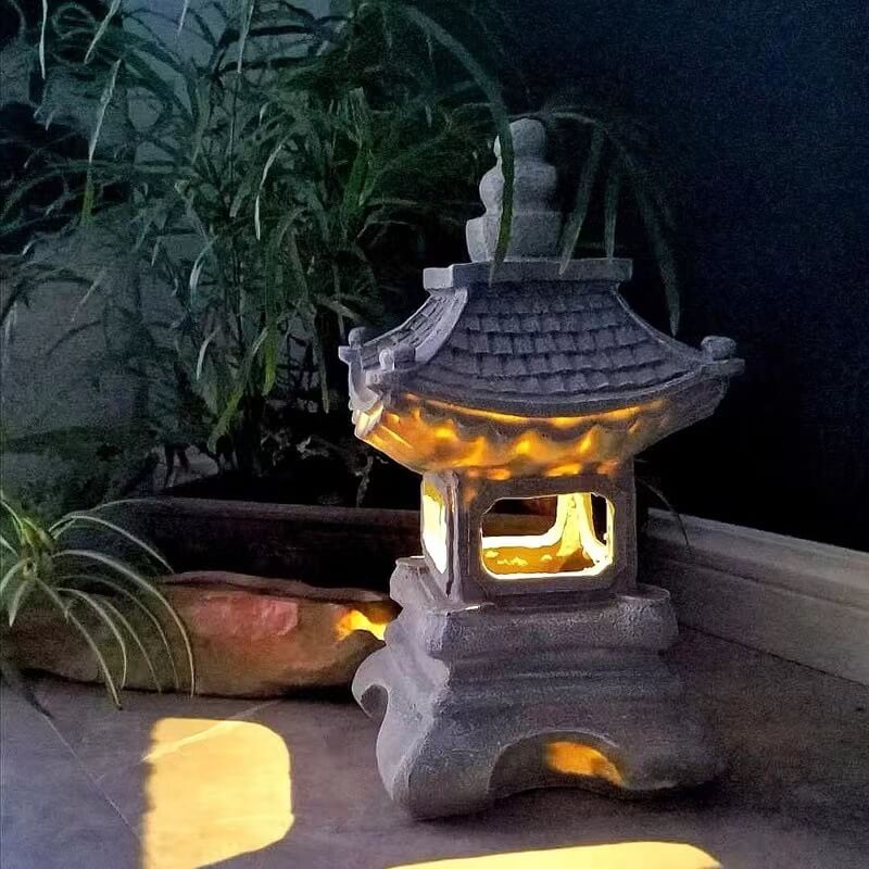 Iluminación exterior de paisaje LED de resina en forma de torre solar retro-decorativa | Brehn