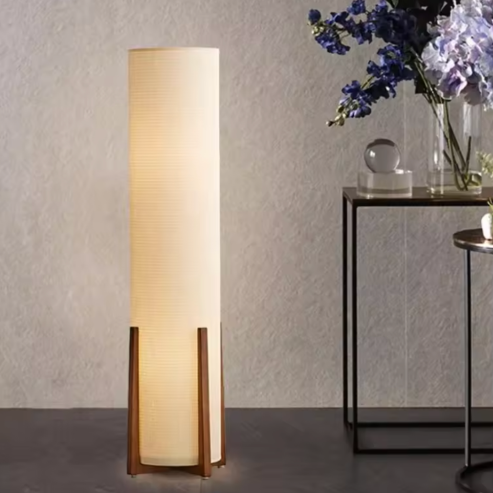 Hajime — Lámpara de Pie Tradicional Japonesa Elegante con Pantalla de Tela Blanca para Sala de Estar
