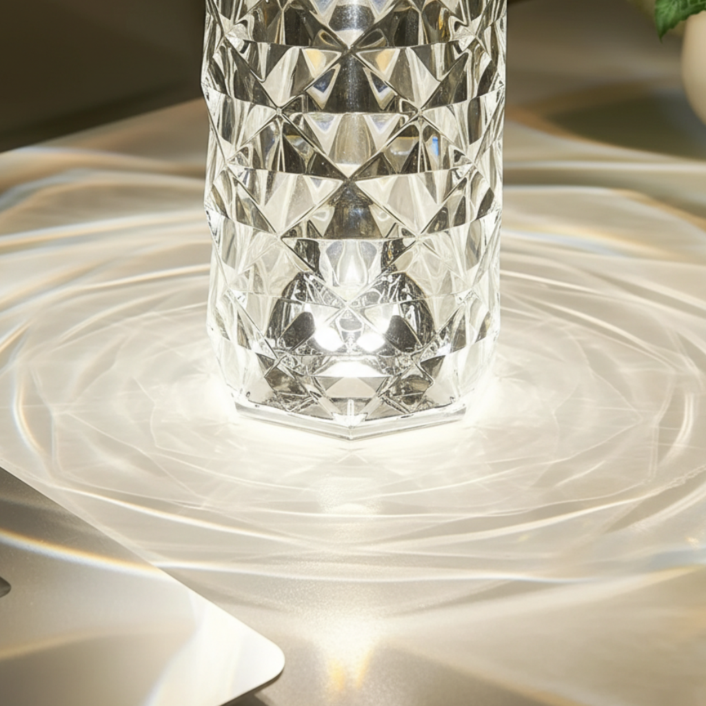 CrystalGlow | Lámpara de Mesa Inalámbrica con Control Táctil Dinámico y Opciones de Color