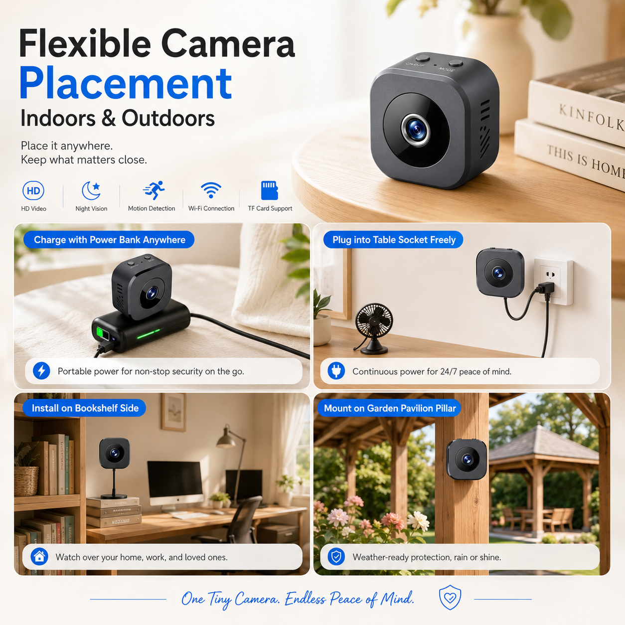 Cámara de vigilancia Wi-Fi con visión nocturna 1080P