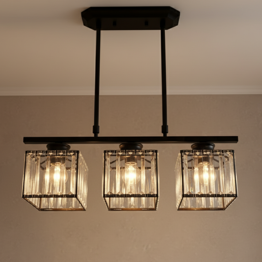 Colección Gallery | Iluminación Colgante para Cocina con Pantallas de Vidrio Facetado