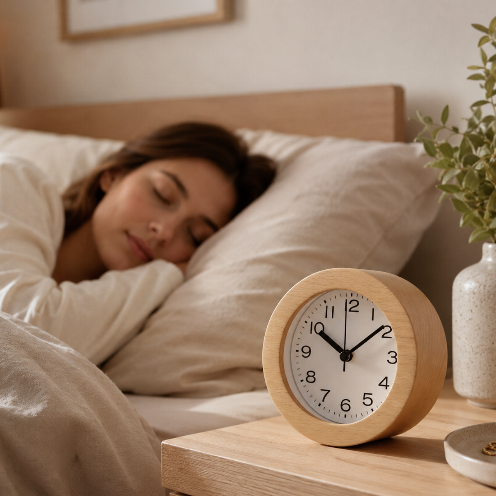 Reloj de Alarma Analógico de Madera Elegante con Movimiento de Cuarzo Silencioso
