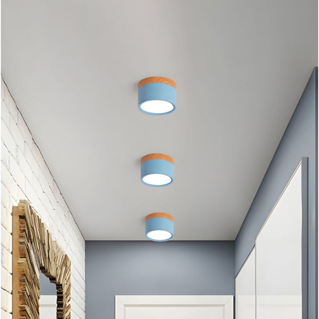 Luz de Techo Empotrada Button Wood - Luminaria Minimalista de Aluminio con Acabado de Madera