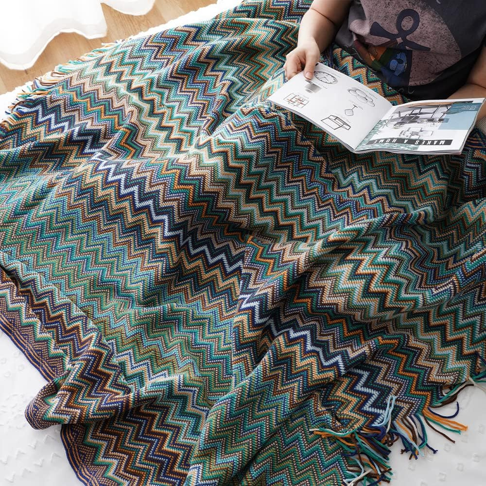 Manta de Tejido con Flecos en Zigzag Multicolor