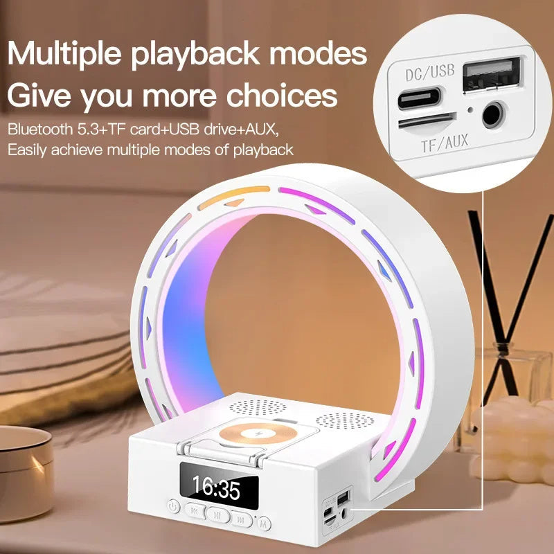 Altavoz lámpara Bluetooth 4 en 1 con base de carga y reloj despertador