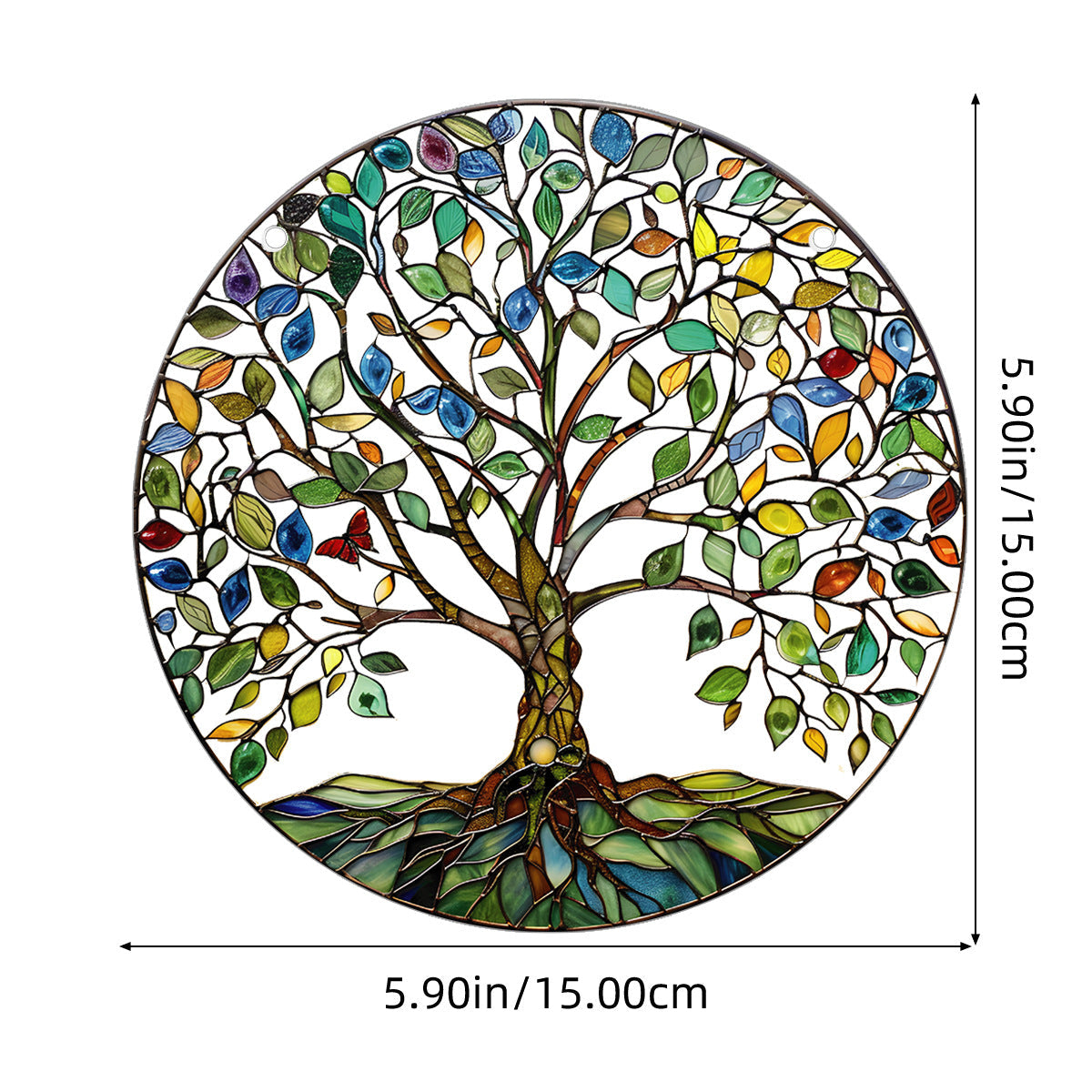 Atrapa Sol Vida Árbol Hecho a Mano Vidrio de Plomo