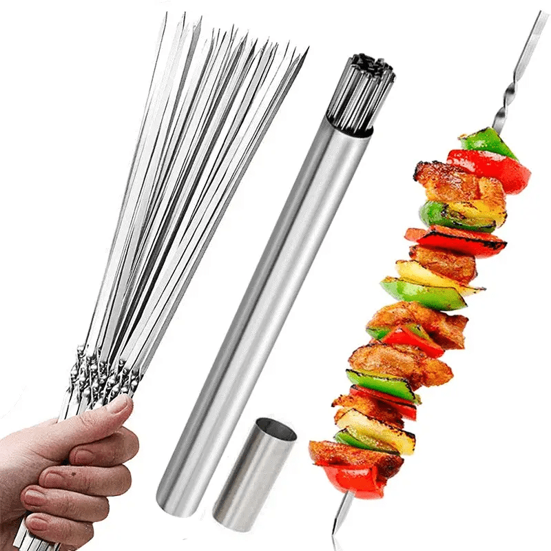 SKEWERTUBE – Juego de Pinchos de Acero Inoxidable para BBQ con Tubo de Almacenamiento