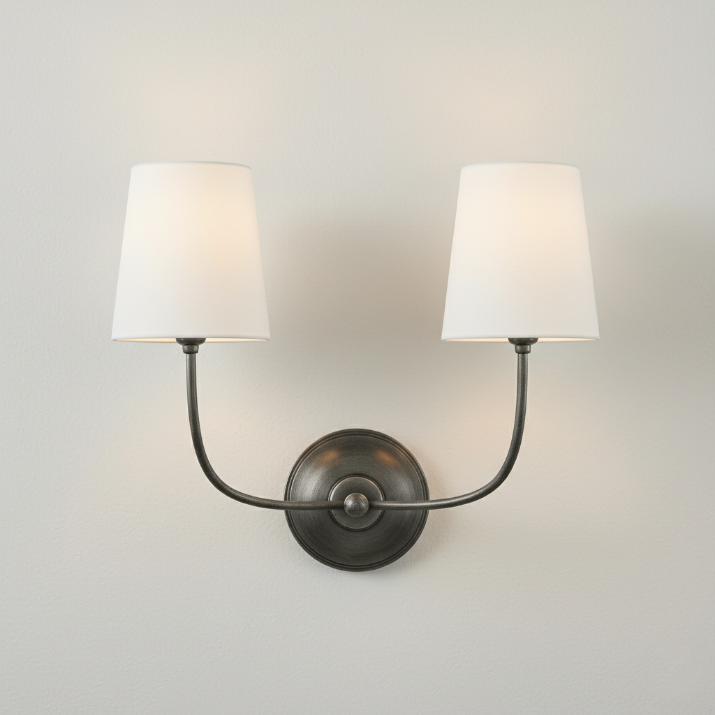 Aplique de Pared Doble Cadence con Brazos de Latón y Pantallas de Tela
