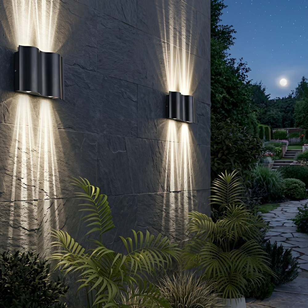 NoirLume | Aplique de pared exterior moderno y elegante con diseño de ondas
