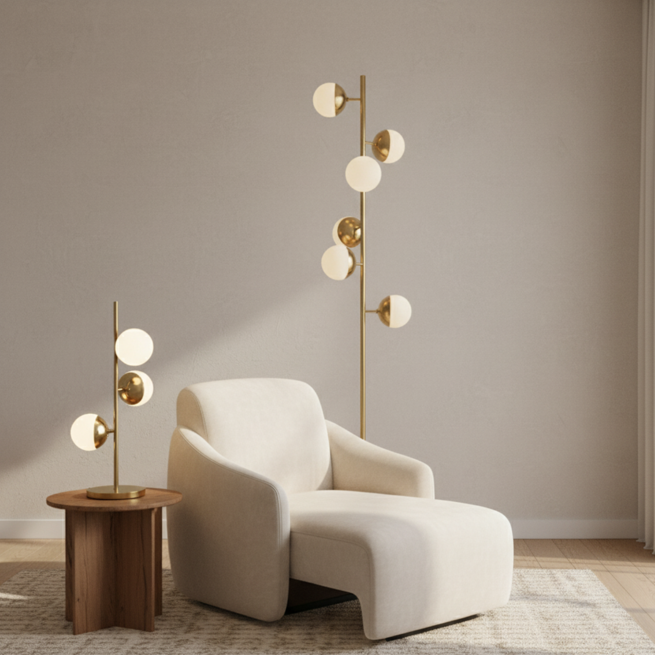SylvaraTree | Lámpara de Mesa y de Suelo Moderna y Elegante en Dorado para Decoración de Salón