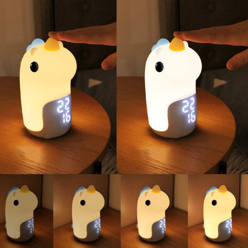 Luz Nocturna LED de Unicornio Mágico y Reloj Despertador para Niños
