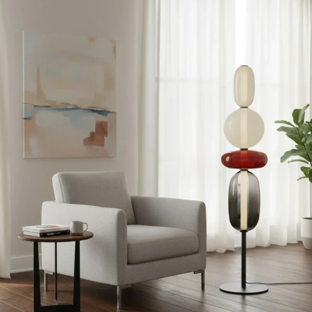 Solenne | Lámpara de Pie Moderna de Vidrio Elegante con Diseño Escultural LED para Salón