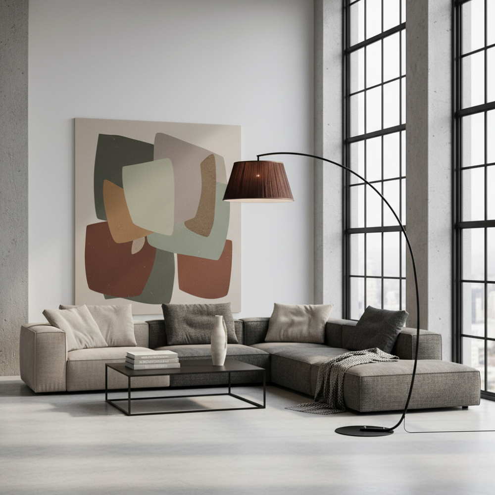 ArcoLuxe | Lámpara de pie de arco elegante y moderna con pantalla de tela para sala de estar