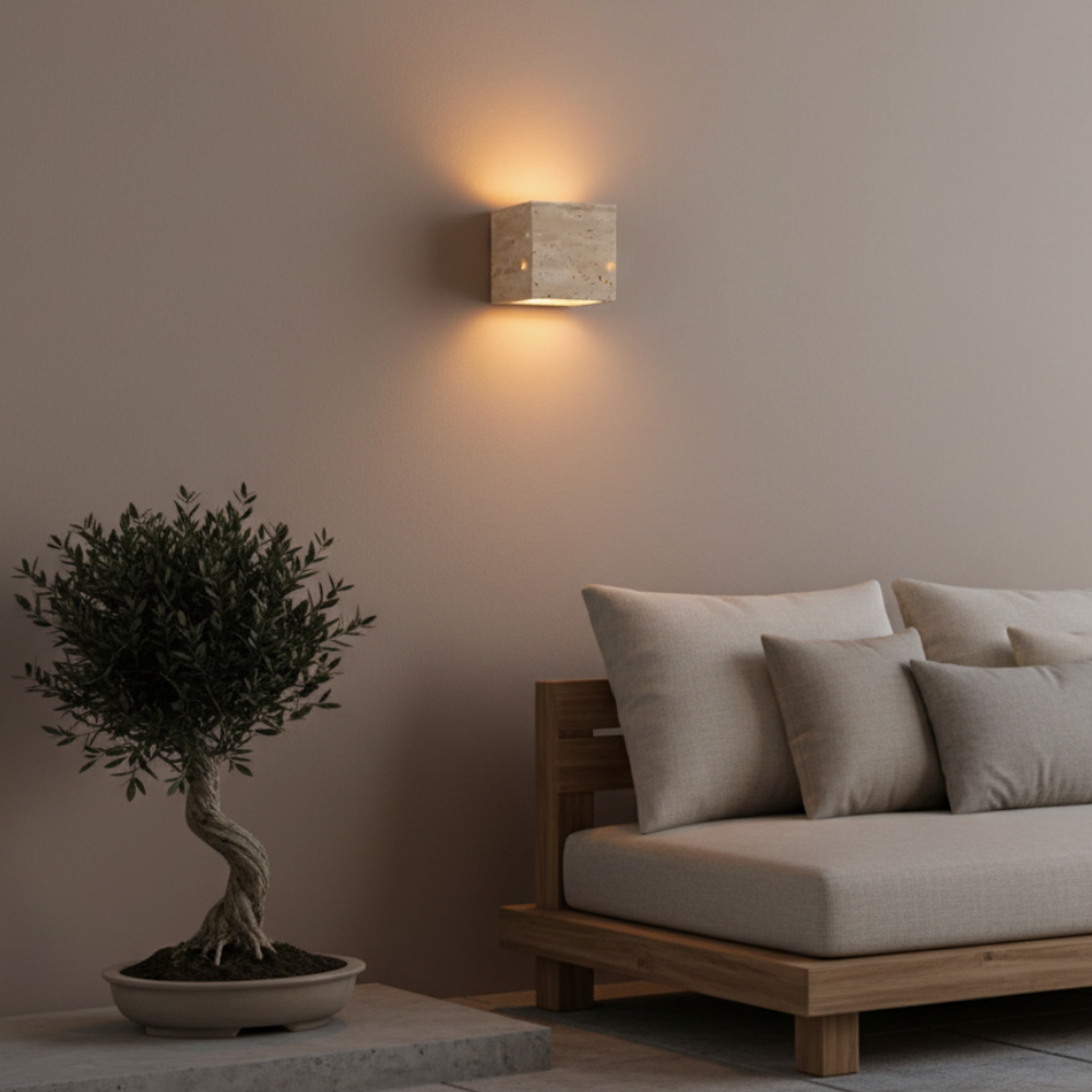 Lámpara de Pared Exterior Elegante Wabi Sabi | Lámpara de Pared de Piedra Travertina Impermeable para Jardín o Patio