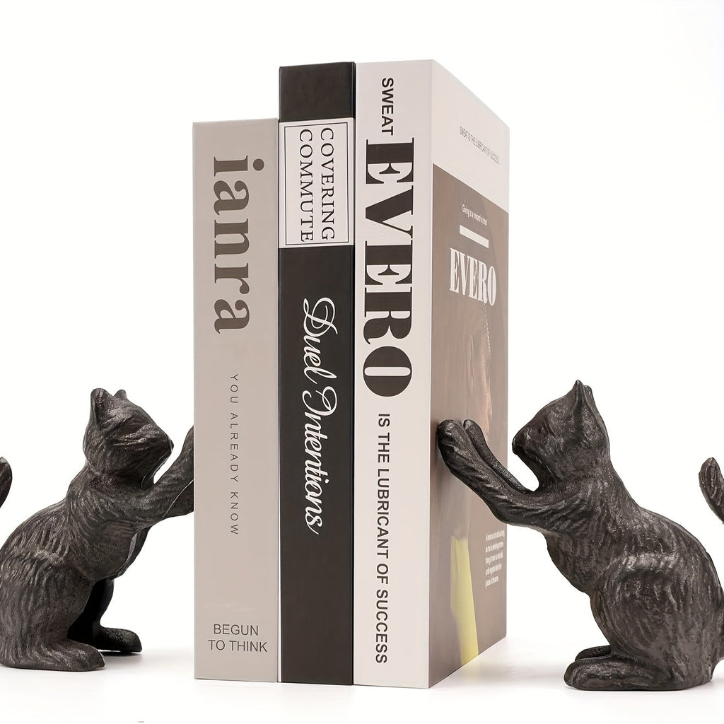 VintageCat - Soportes de Libros de Hierro Fundido Rústico para Interiores Elegantes