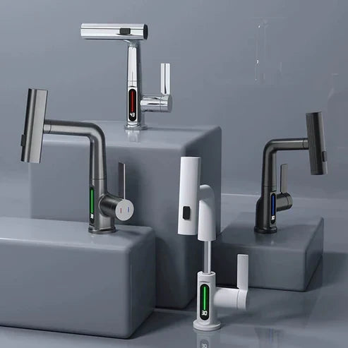 Grifo de cocina flexible con pantalla – giratorio 360° y 5 modos de chorro