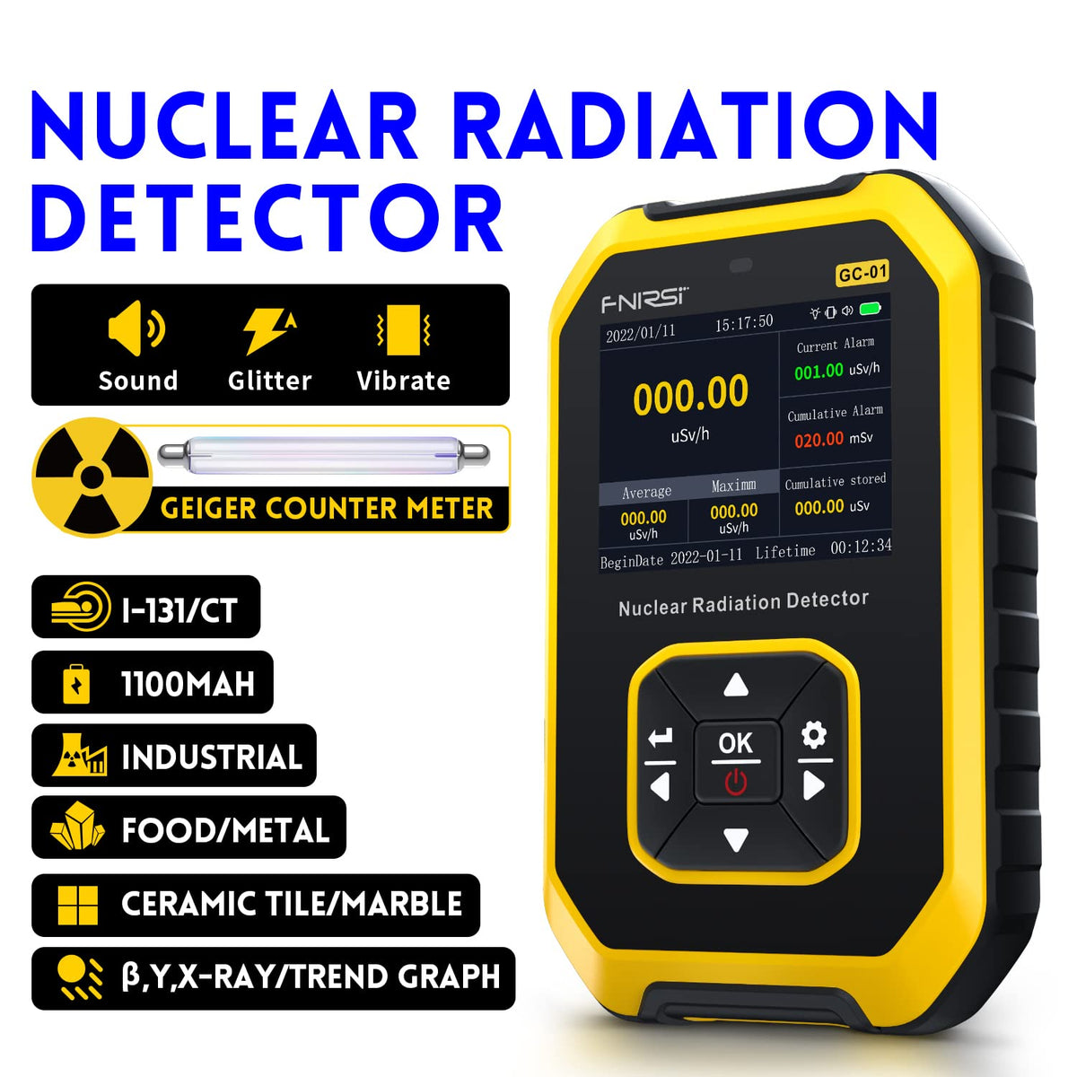 Contador Geiger detector de radiación nuclear