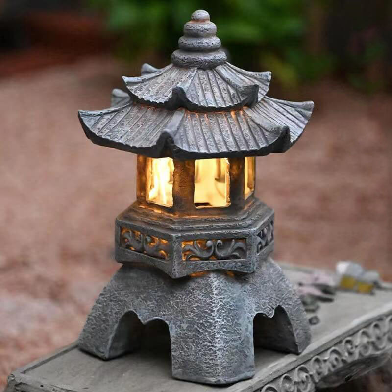 Iluminación exterior de paisaje LED de resina en forma de torre solar retro-decorativa | Brehn