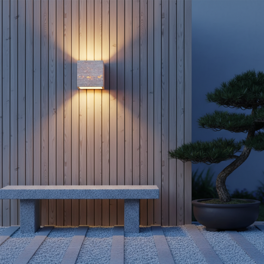 Lámpara de Pared Exterior Elegante Wabi Sabi | Lámpara de Pared de Piedra Travertina Impermeable para Jardín o Patio