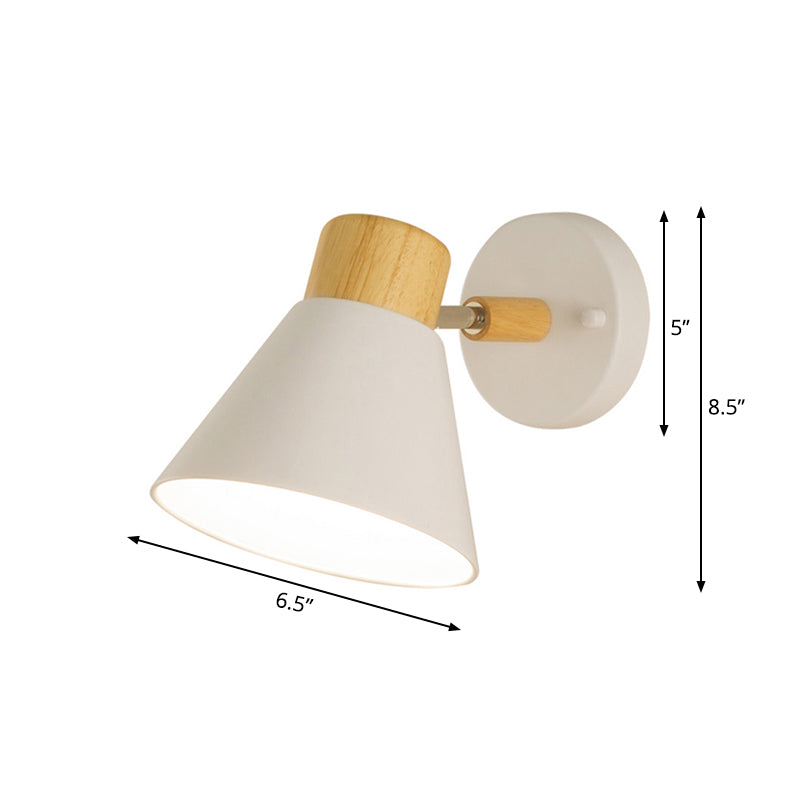 Luz de pared de estilo nórdico con pantalla cónica, montaje en pared, metal y madera, 1 bombilla, lámpara de noche giratoria en negro/blanco | Brehn