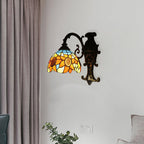 Skorter | Lámpara de pared rústica Tiffany con girasol, luz principal de vidrio tejido en naranja para dormitorio