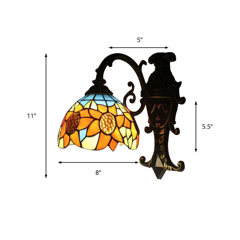 Skorter | Lámpara de pared rústica Tiffany con girasol, luz principal de vidrio tejido en naranja para dormitorio