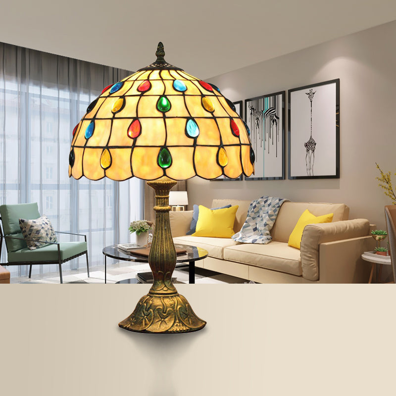 OpalGlow – Lámpara de escritorio con pantalla en forma de concha y joyas en forma de gota para una iluminación elegante