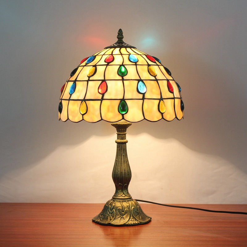 OpalGlow – Lámpara de escritorio con pantalla en forma de concha y joyas en forma de gota para una iluminación elegante