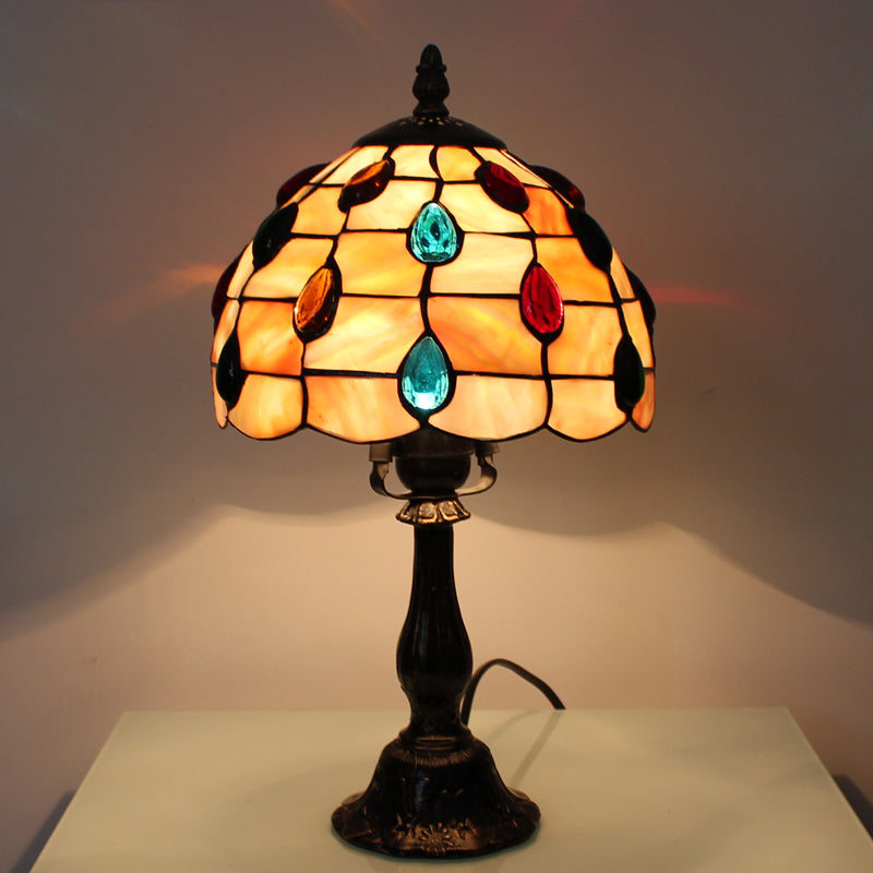 OpalGlow – Lámpara de escritorio con pantalla en forma de concha y joyas en forma de gota para una iluminación elegante