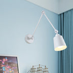 Lámpara de pared con brazo oscilante de 2 articulaciones Nordic de hierro individual negra/blanca con pantalla cónica