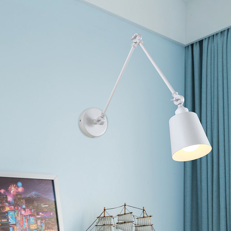 Lámpara de pared con brazo oscilante de 2 articulaciones Nordic de hierro individual negra/blanca con pantalla cónica | Brehn